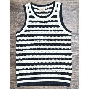 Elie Tahari Stripe Sleeveless Knit Sweater Tank Top Ivory/Dark Navy Blue Medium